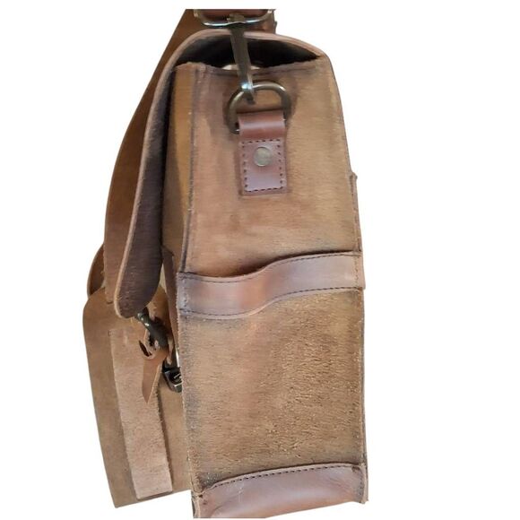 STS Ranchwear Foreman 2 Messenger Bag Brown Leather & Suede Work Tote Briefcase - Picture 7 of 15
